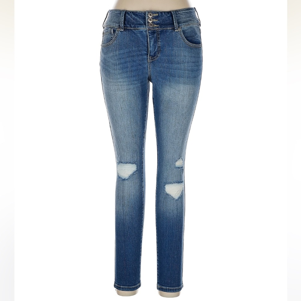 Torrid Blue Skinny Jeans with Distressed Details